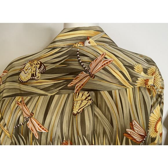 Salvatore Ferragamo Blouse Womens L 10 12 44 Silk Birds Butterfly Dragonfly - Picture 11 of 16